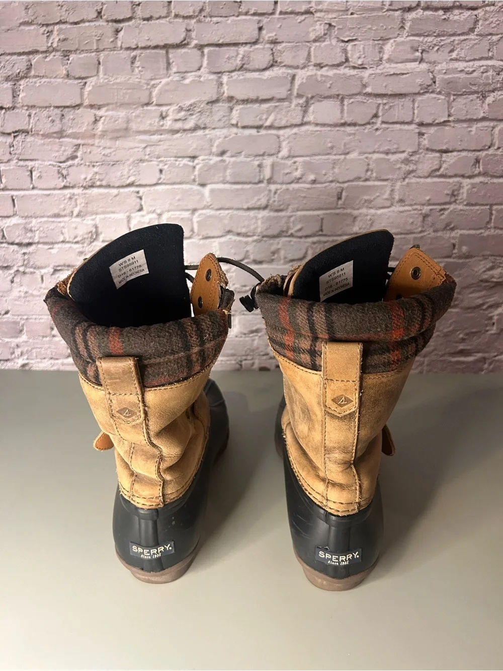Sperry Saltwater Boots Misty Ducks Brown Leather & Plaid Lined
